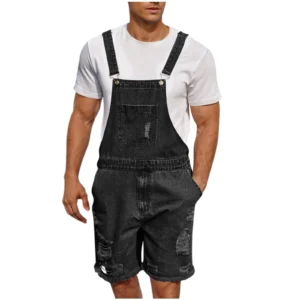salopette short homme de couleur noire détail tissu