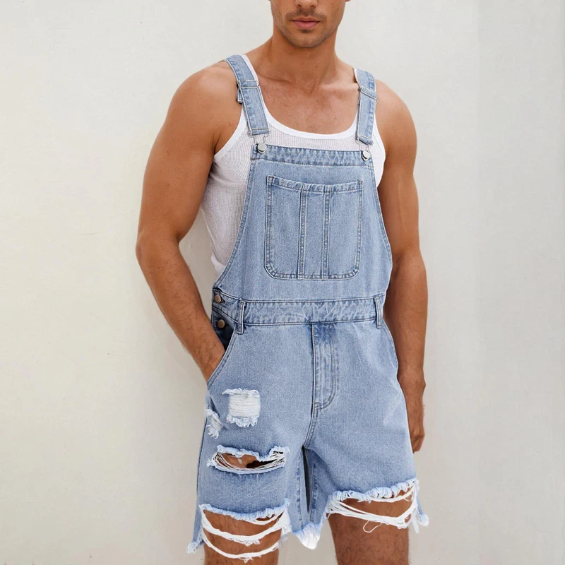 salopette short homme déchiré détail ceinture
